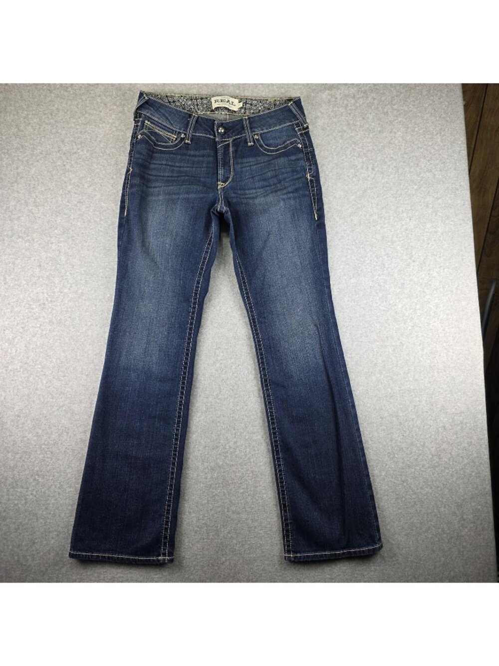 Ariat REAL Jeans Womens 31L Blue Bootcut Mid Rise Stretch Studded Western